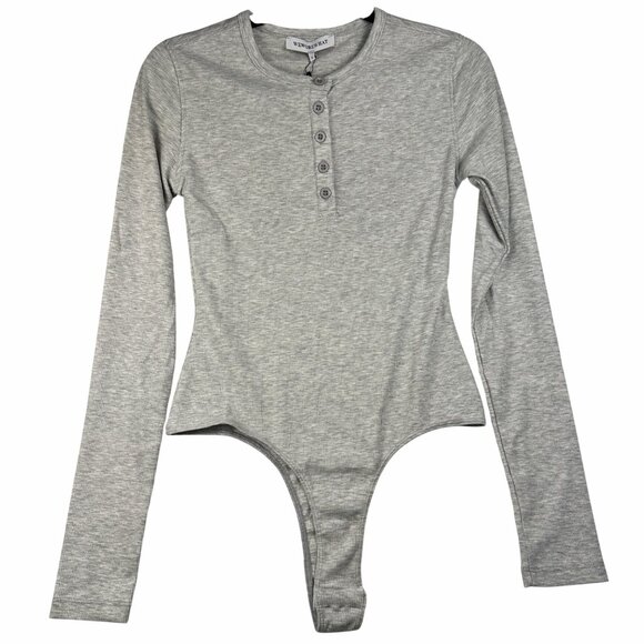 WeWoreWhat Womens Henley Bodysuit Gray Sz S Ribbed Long-Sleeve Comfy Stretch NWT - Picture 10 of 12